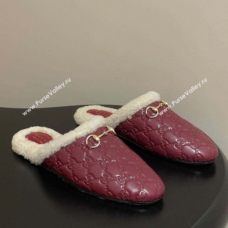Gucci Princetown GG Leather and Wool Flat Loafers with Horsebit Red 20252 GG121802 (MD-251218089)
