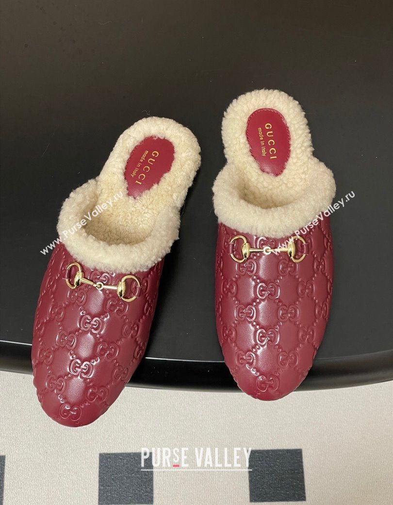 Gucci Princetown GG Leather and Wool Flat Loafers with Horsebit Red 20252 GG121802 (MD-251218089)