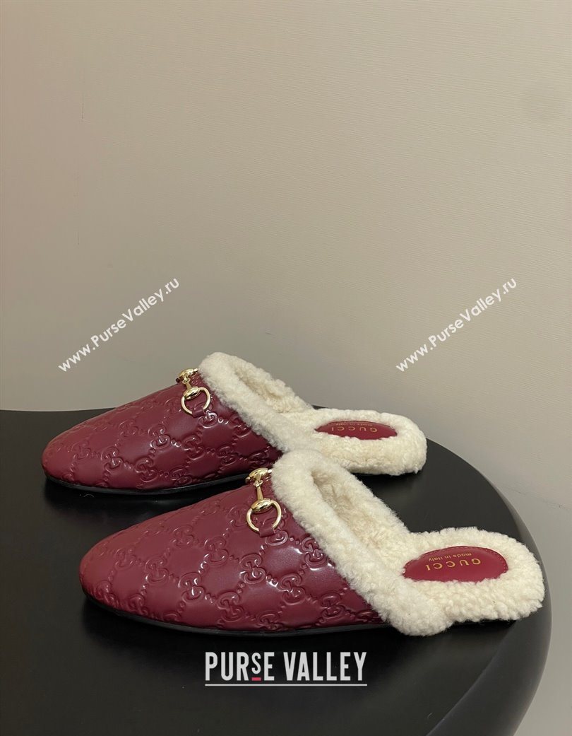Gucci Princetown GG Leather and Wool Flat Loafers with Horsebit Red 20252 GG121802 (MD-251218089)