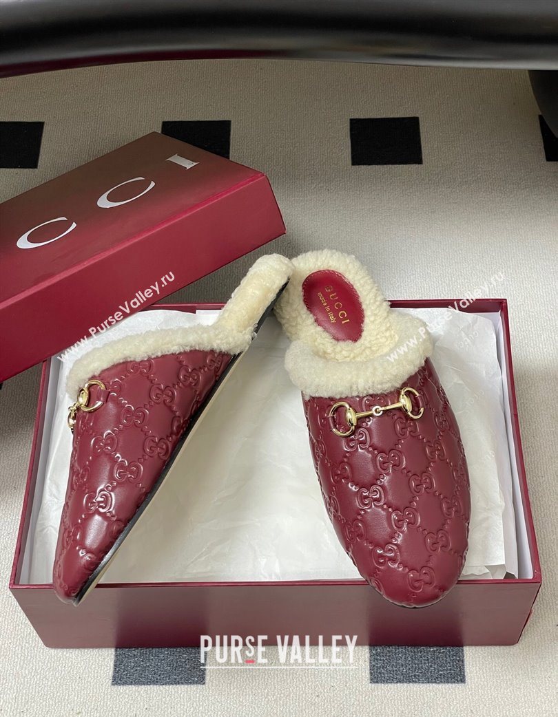 Gucci Princetown GG Leather and Wool Flat Loafers with Horsebit Red 20252 GG121802 (MD-251218089)