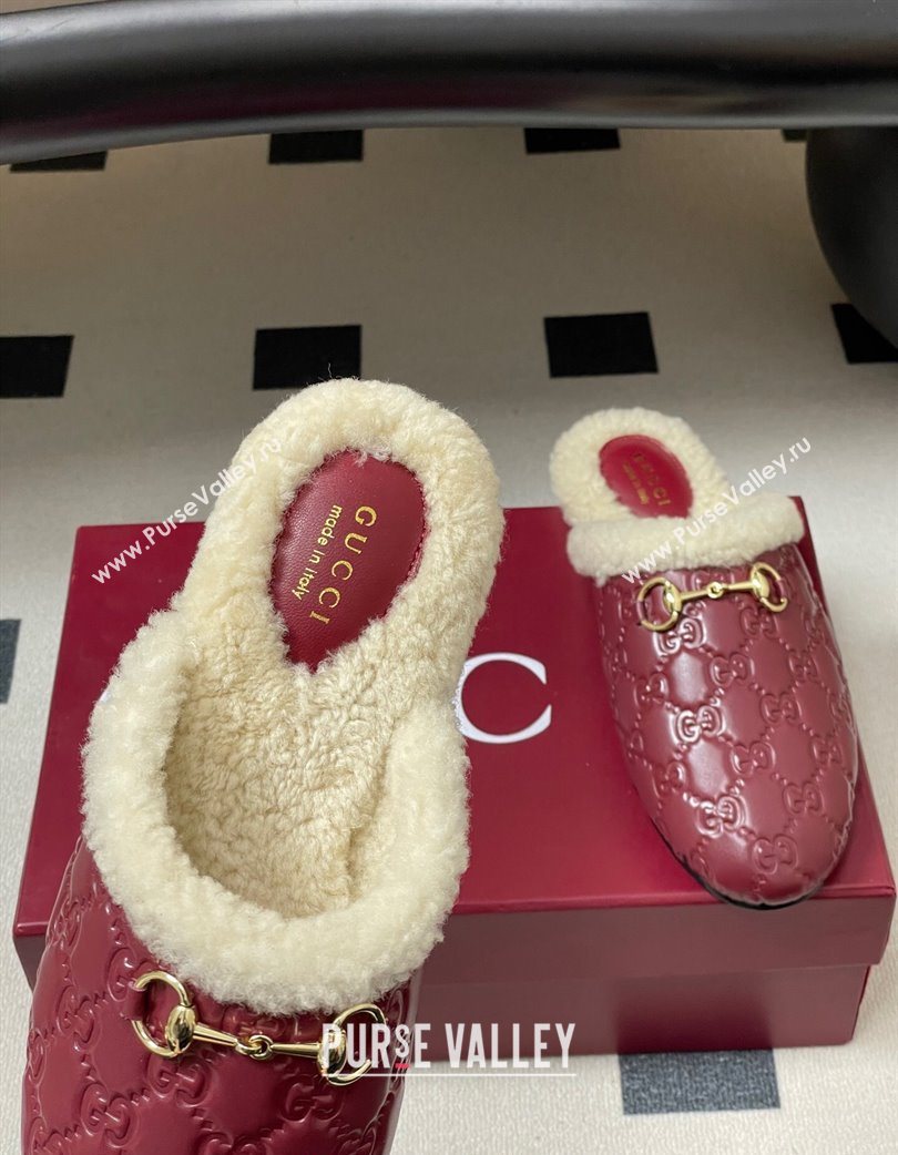 Gucci Princetown GG Leather and Wool Flat Loafers with Horsebit Red 20252 GG121802 (MD-251218089)