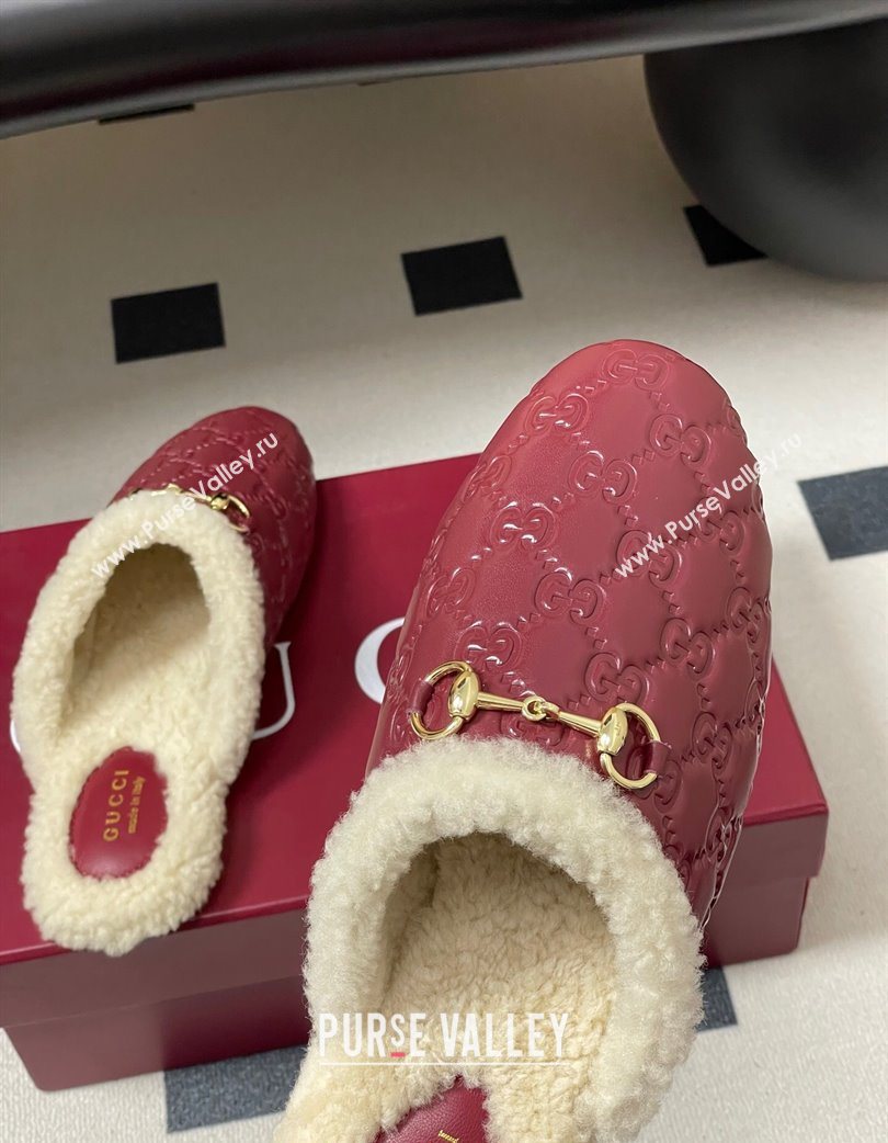 Gucci Princetown GG Leather and Wool Flat Loafers with Horsebit Red 20252 GG121802 (MD-251218089)