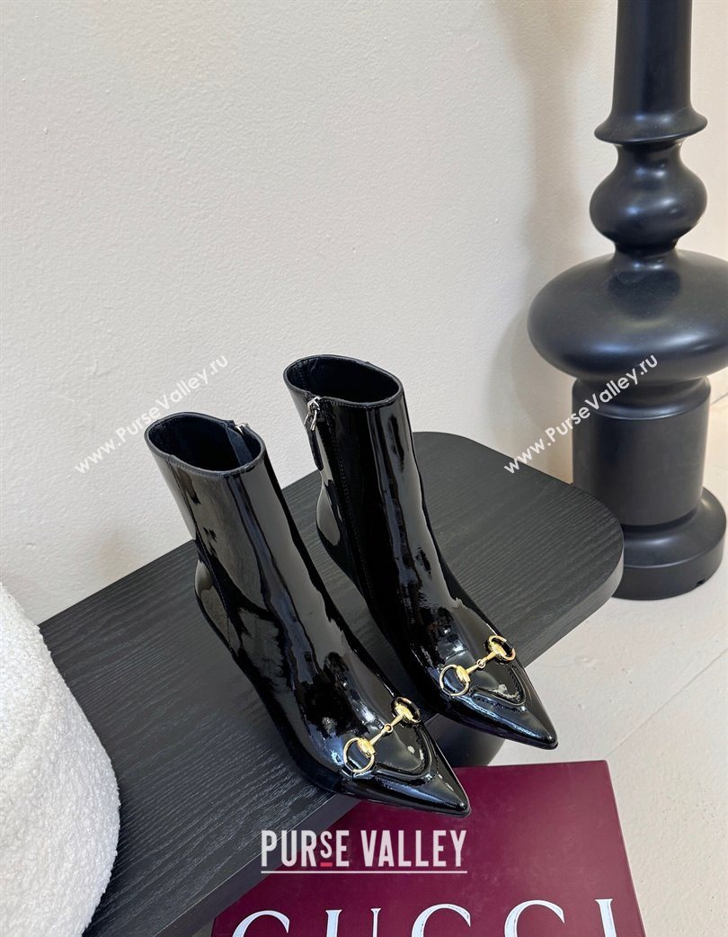 Gucci Patent Leather Heel Ankle Boots 9.5cm with Horsebit Black 2025 835741 (MD-251218009)