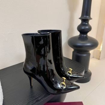 Gucci Patent Leather Heel Ankle Boots 9.5cm with Horsebit Black 2025 835741 (MD-251218009)