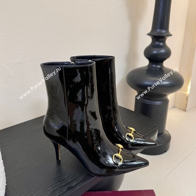 Gucci Patent Leather Heel Ankle Boots 9.5cm with Horsebit Black 2025 835741 (MD-251218009)