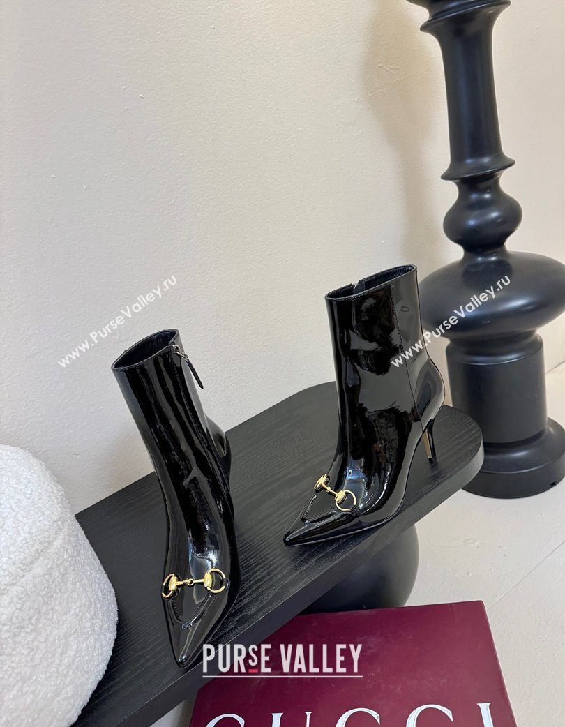 Gucci Patent Leather Heel Ankle Boots 9.5cm with Horsebit Black 2025 835741 (MD-251218009)