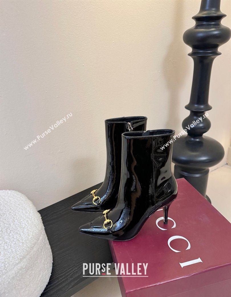 Gucci Patent Leather Heel Ankle Boots 9.5cm with Horsebit Black 2025 835741 (MD-251218009)