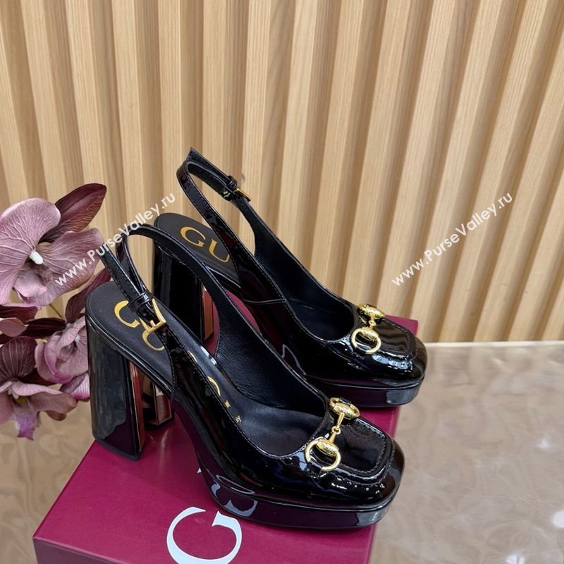Gucci Patent Leather Platform Slingbacks Pump 11cm with Horsebit Black 20252 GG121803 (MD-251218090)