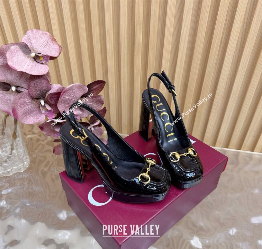Gucci Patent Leather Platform Slingbacks Pump 11cm with Horsebit Black 20252 GG121803 (MD-251218090)
