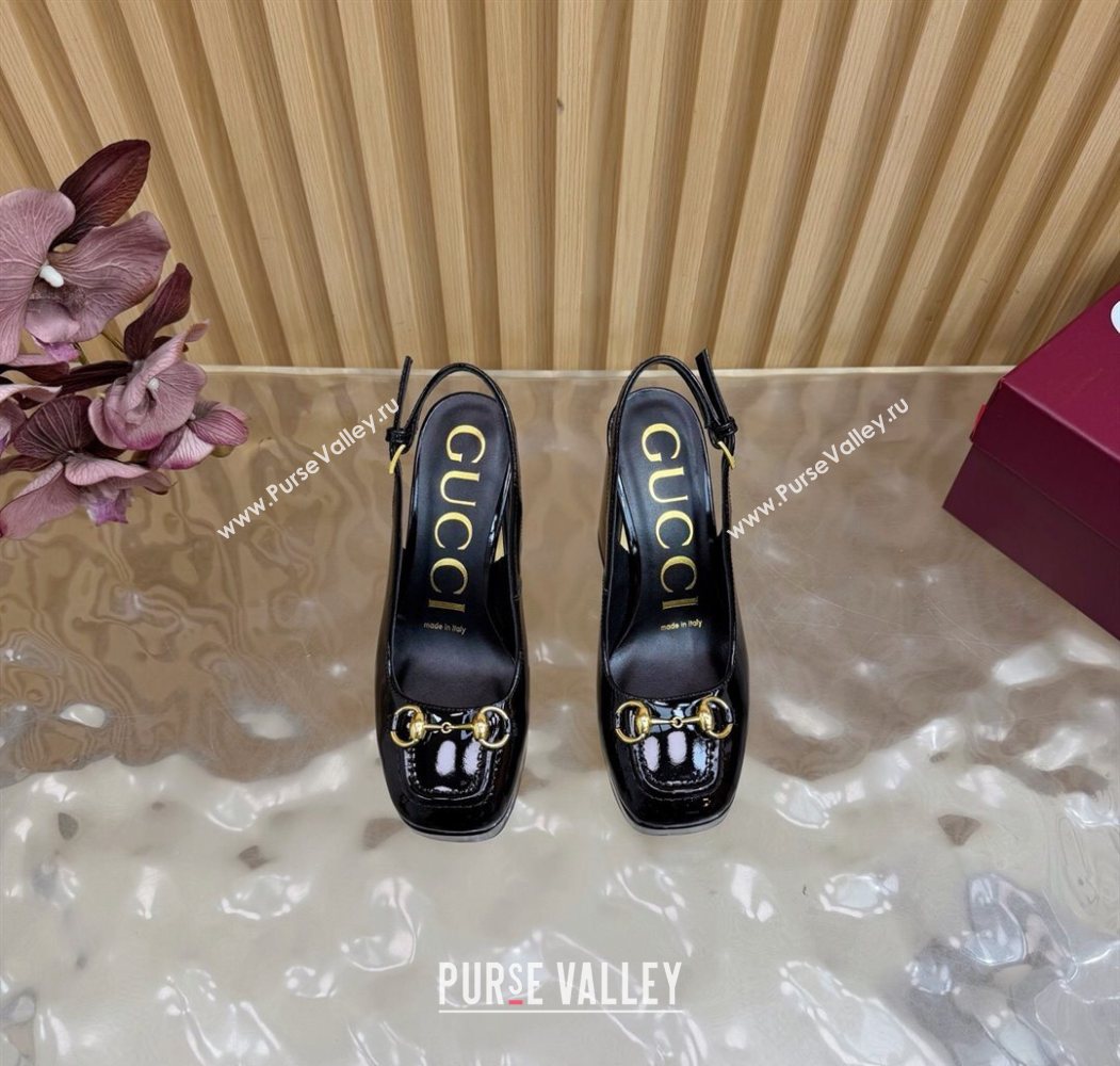 Gucci Patent Leather Platform Slingbacks Pump 11cm with Horsebit Black 20252 GG121803 (MD-251218090)