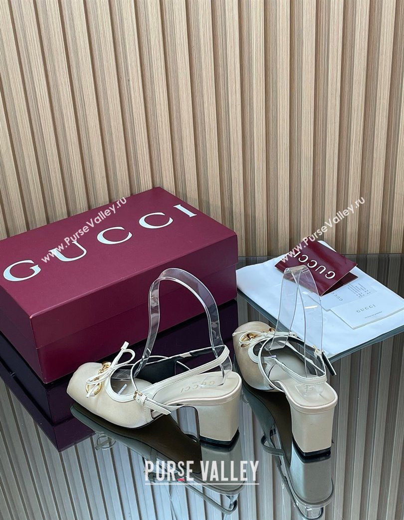 Gucci Horsebit Slingback Pumps 6.5cm in Satin White 2025 850327 (SS-251218026)