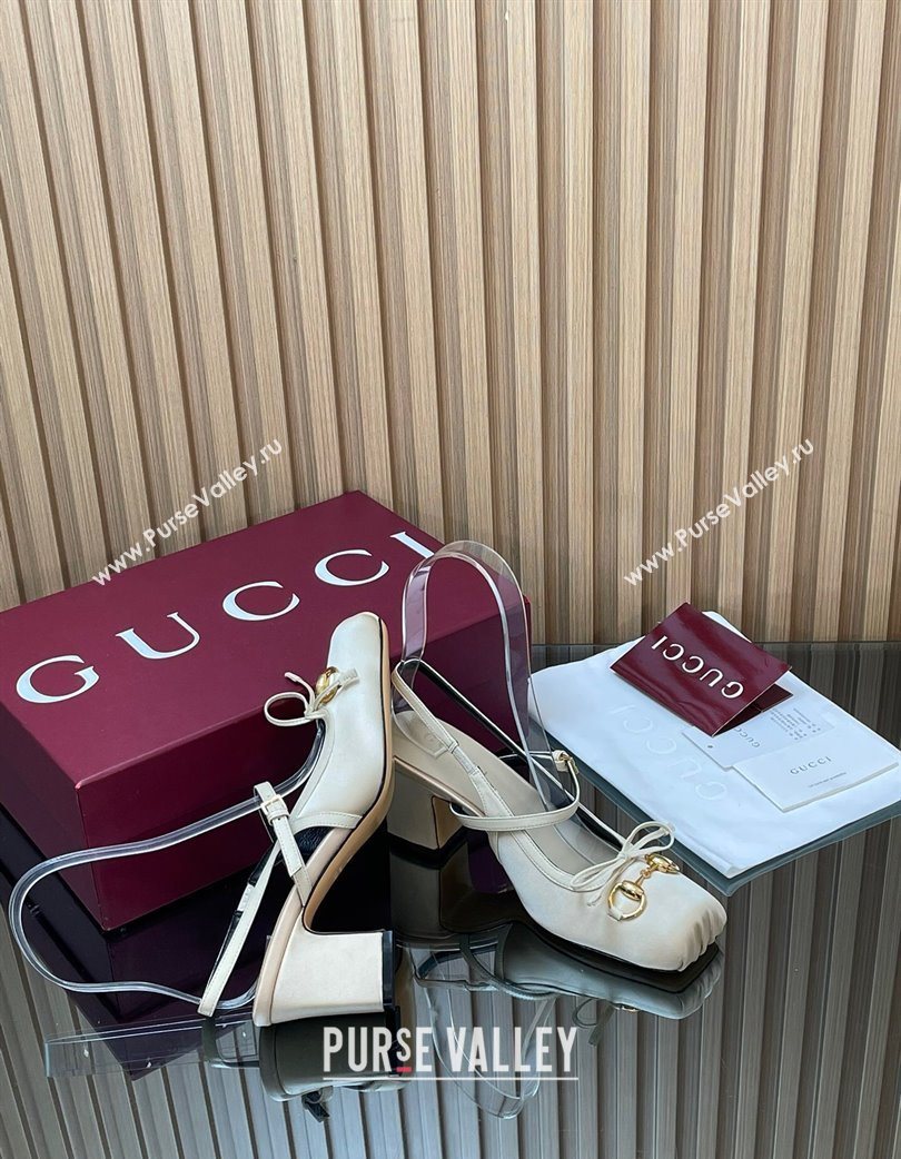 Gucci Horsebit Slingback Pumps 6.5cm in Satin White 2025 850327 (SS-251218026)