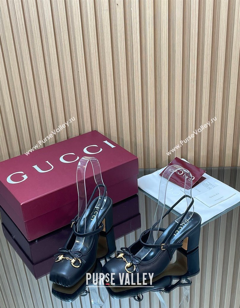 Gucci Horsebit Slingback Pumps 6.5cm in Calf Leather Black 2025 850327 (SS-251218018)