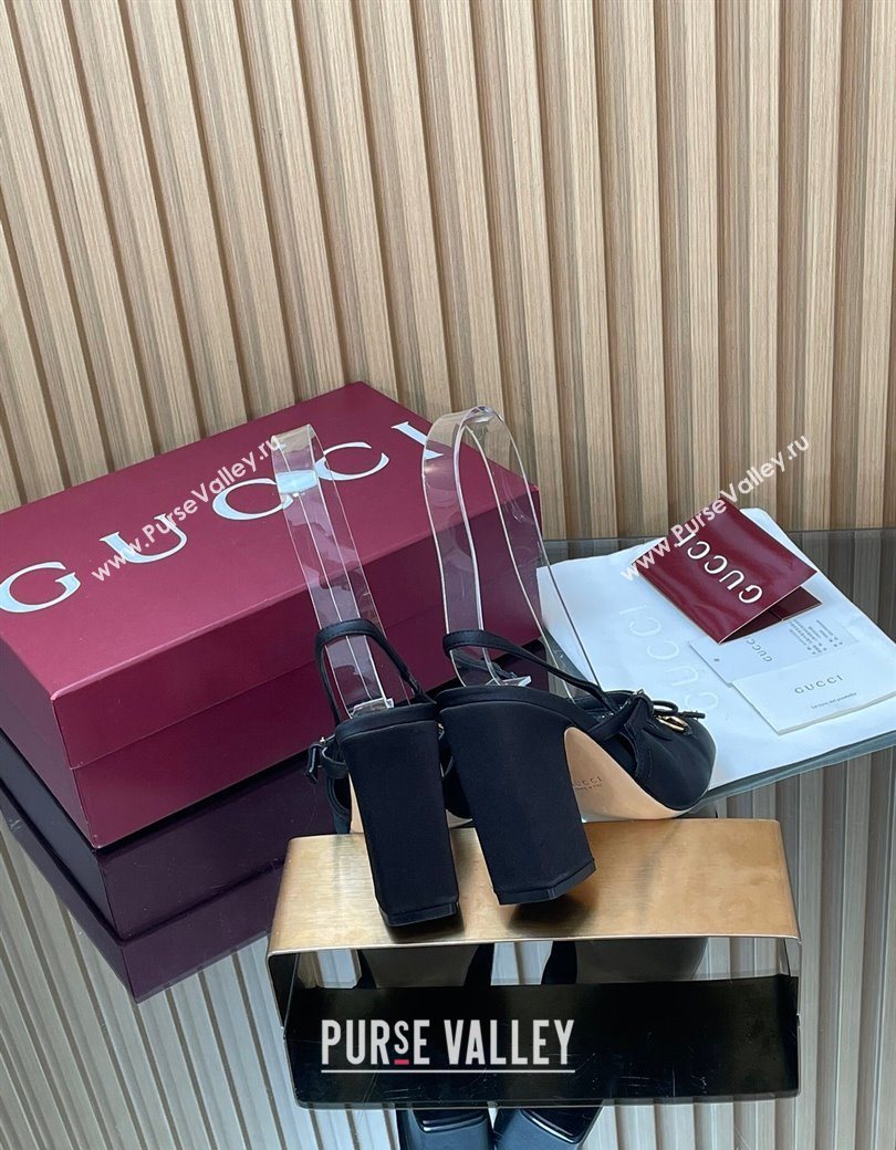 Gucci Horsebit Slingback Pumps 9.5cm in Satin Black 2025 850327 (SS-251218027)