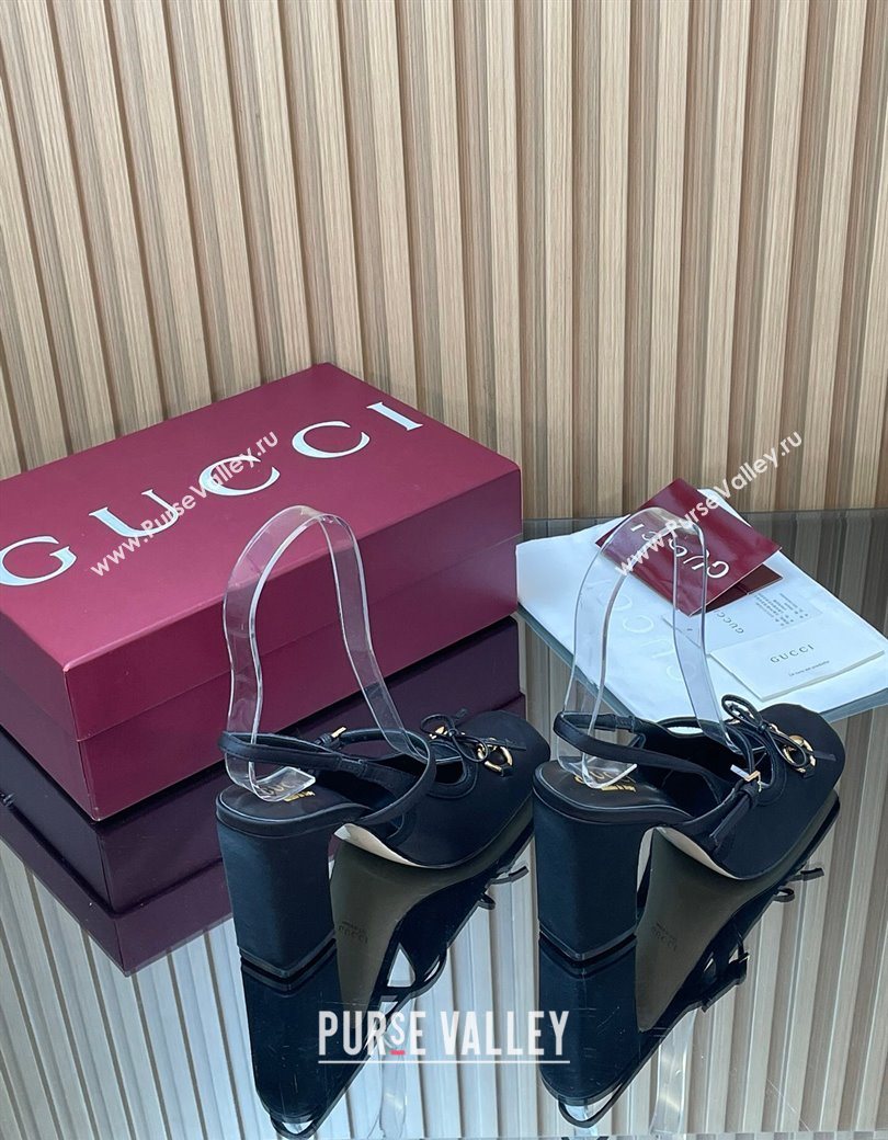 Gucci Horsebit Slingback Pumps 9.5cm in Satin Black 2025 850327 (SS-251218027)