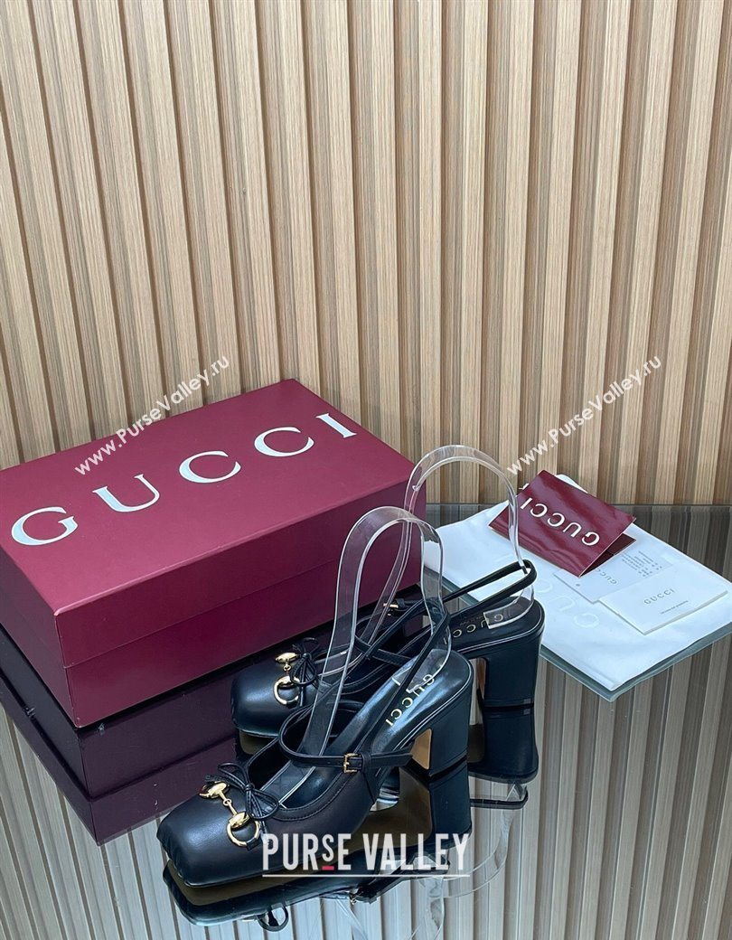 Gucci Horsebit Slingback Pumps 6.5cm in Calf Leather Black 2025 850327 (SS-251218018)