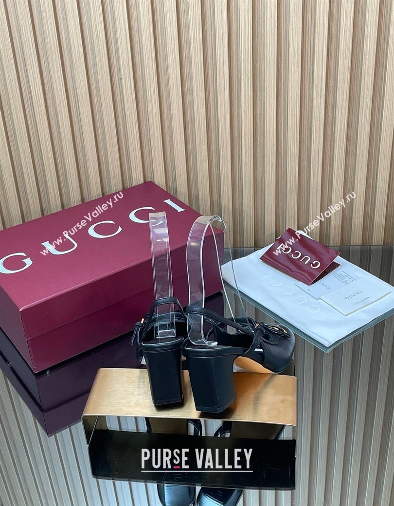 Gucci Horsebit Slingback Pumps 6.5cm in Calf Leather Black 2025 850327 (SS-251218018)