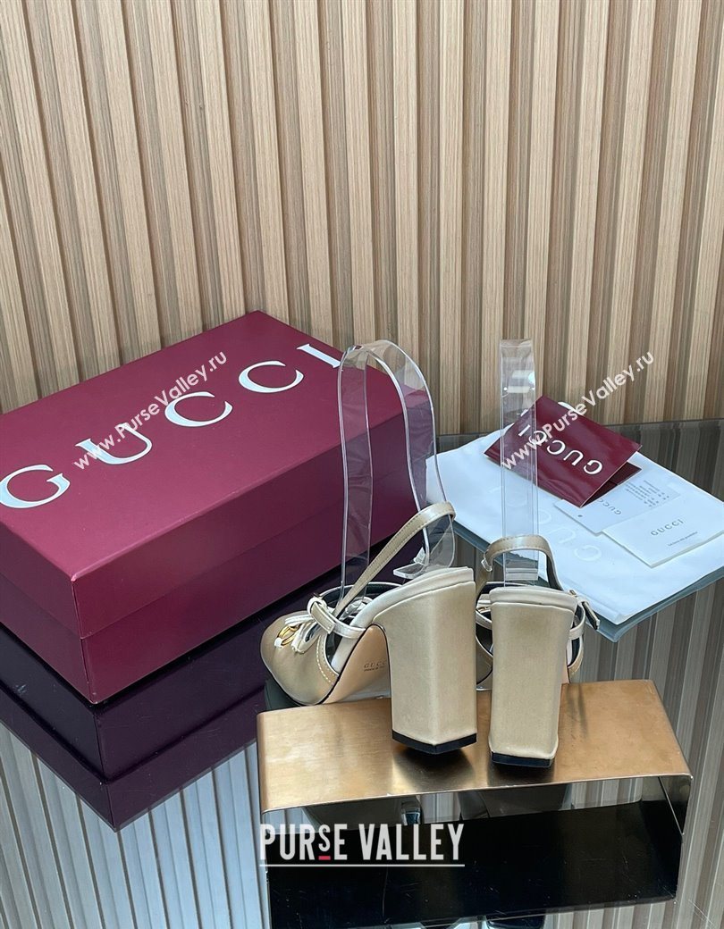 Gucci Horsebit Slingback Pumps 9.5cm in Satin White 2025 850327 (SS-251218029)