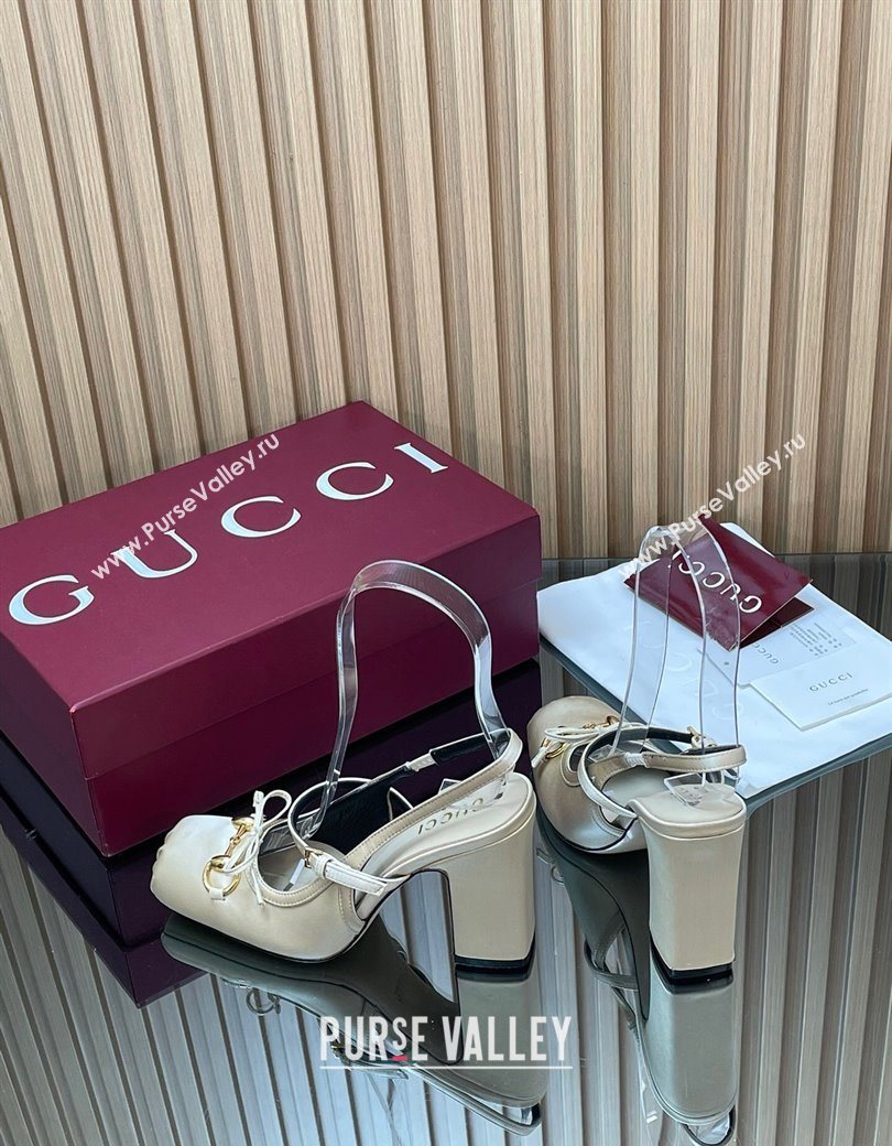 Gucci Horsebit Slingback Pumps 9.5cm in Satin White 2025 850327 (SS-251218029)
