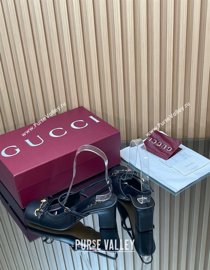 Gucci Horsebit Slingback Pumps 6.5cm in Calf Leather Black 2025 850327 (SS-251218018)