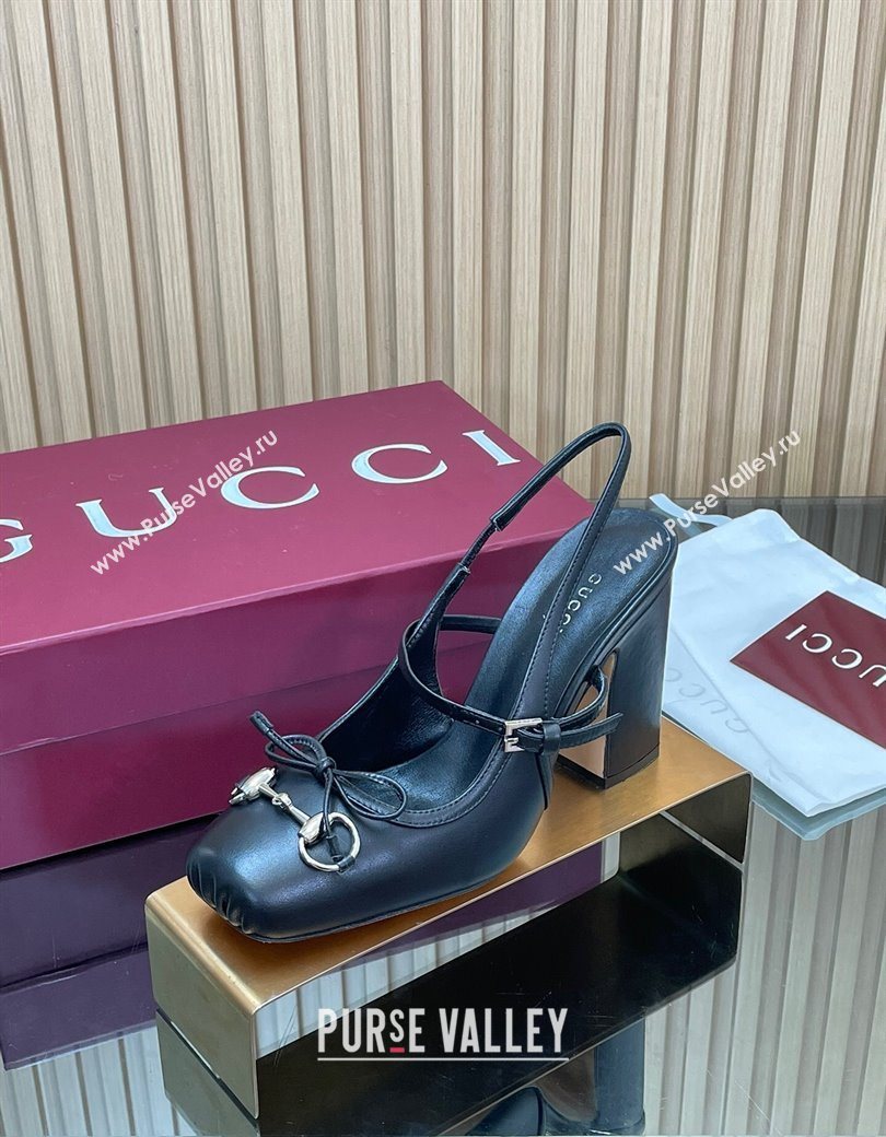 Gucci Horsebit Slingback Pumps 9.5cm in Calf Leather Black 2025 850327 (SS-251218031)