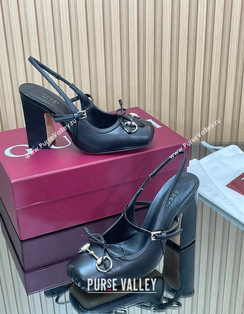 Gucci Horsebit Slingback Pumps 9.5cm in Calf Leather Black 2025 850327 (SS-251218031)