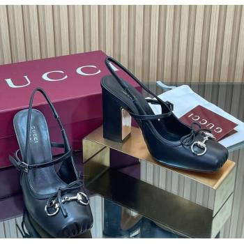 Gucci Horsebit Slingback Pumps 9.5cm in Calf Leather Black 2025 850327 (SS-251218031)