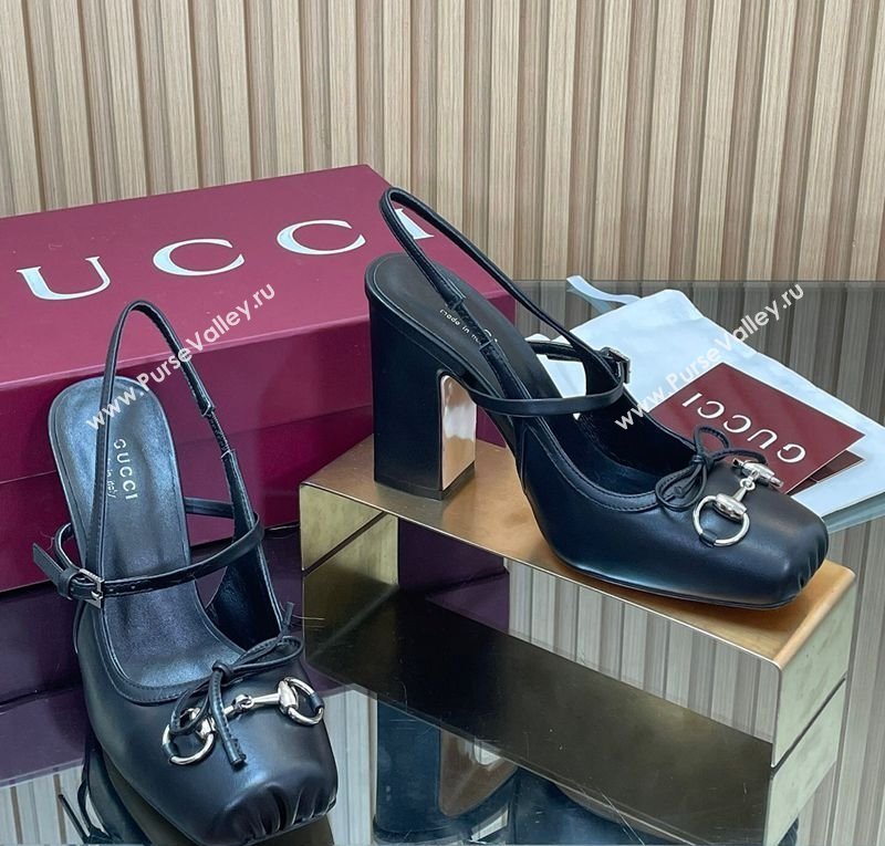 Gucci Horsebit Slingback Pumps 9.5cm in Calf Leather Black 2025 850327 (SS-251218031)