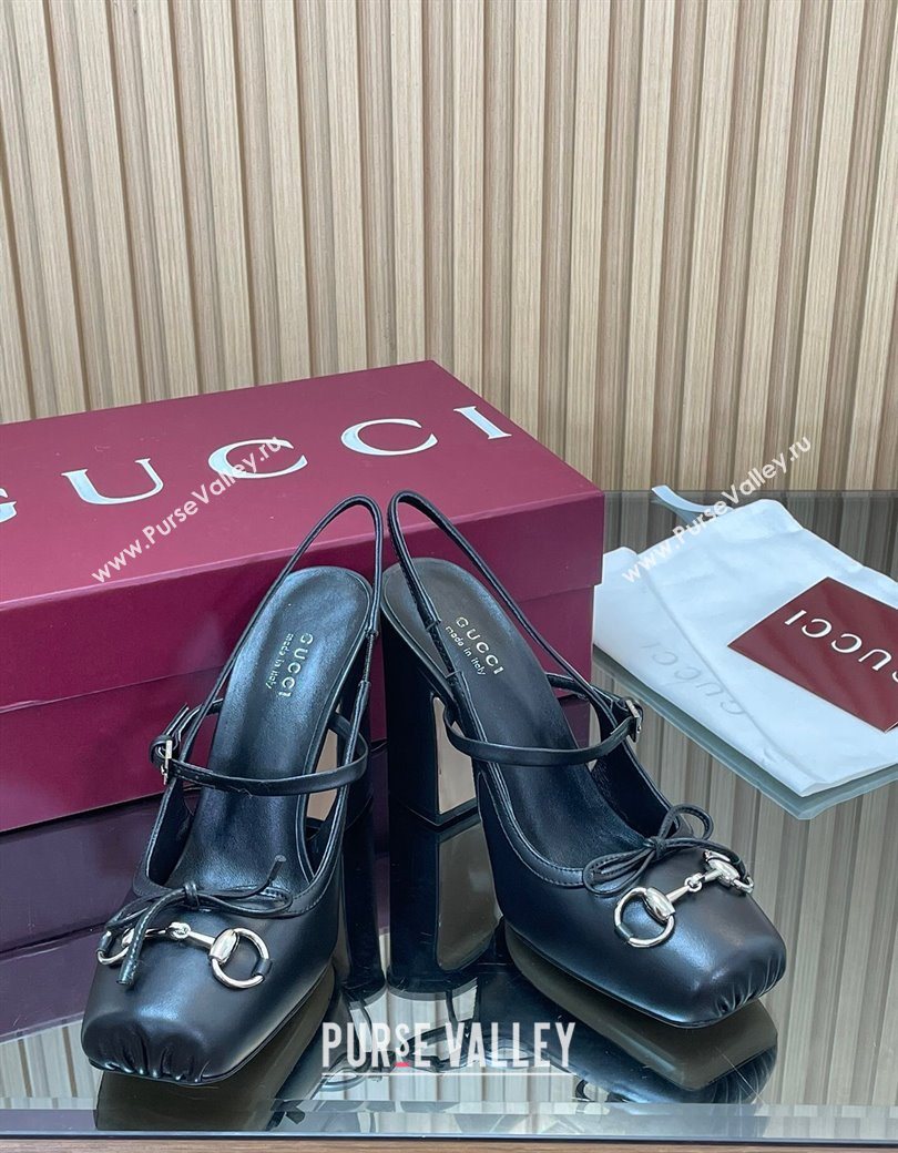 Gucci Horsebit Slingback Pumps 9.5cm in Calf Leather Black 2025 850327 (SS-251218031)
