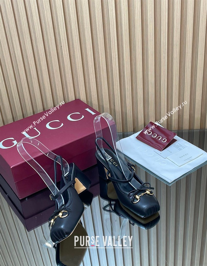 Gucci Horsebit Slingback Pumps 6.5cm in Calf Leather Black 2025 850327 (SS-251218018)