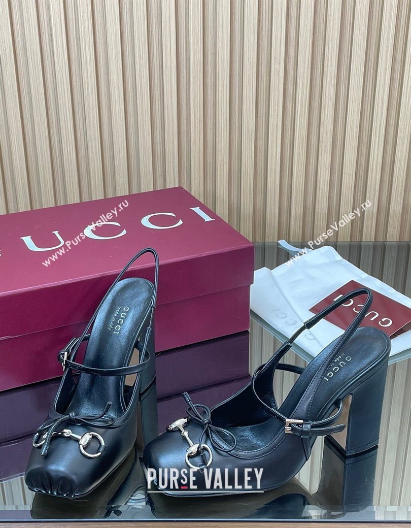 Gucci Horsebit Slingback Pumps 9.5cm in Calf Leather Black 2025 850327 (SS-251218031)