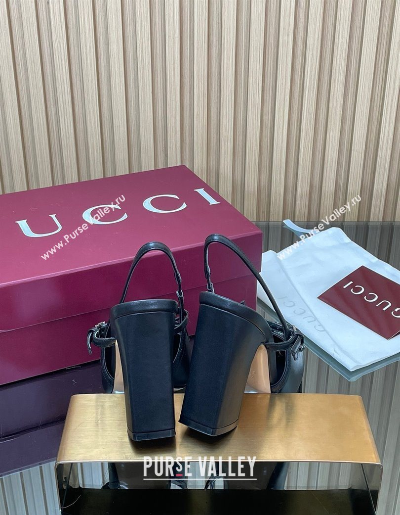 Gucci Horsebit Slingback Pumps 9.5cm in Calf Leather Black 2025 850327 (SS-251218031)