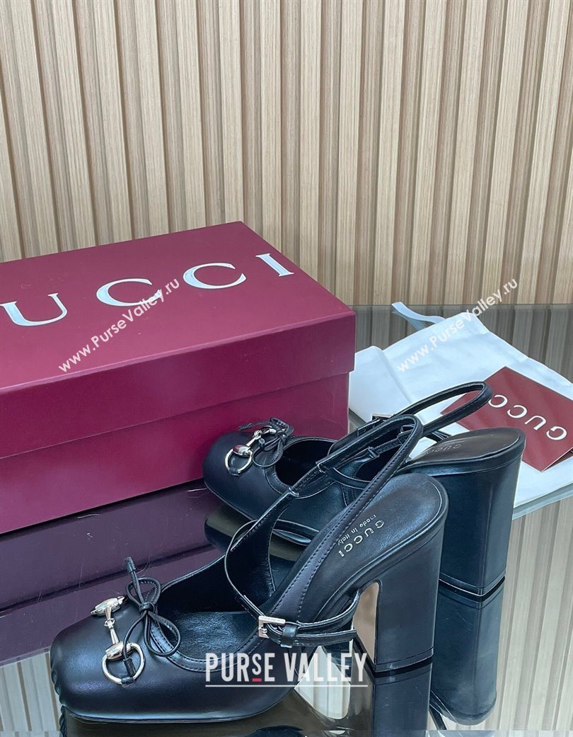 Gucci Horsebit Slingback Pumps 9.5cm in Calf Leather Black 2025 850327 (SS-251218031)