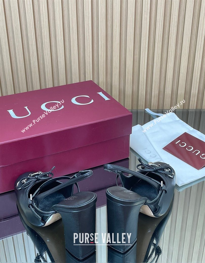 Gucci Horsebit Slingback Pumps 9.5cm in Calf Leather Black 2025 850327 (SS-251218031)