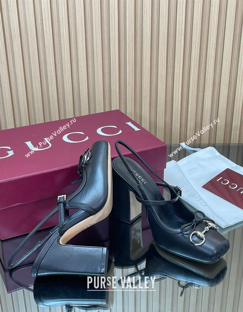 Gucci Horsebit Slingback Pumps 9.5cm in Calf Leather Black 2025 850327 (SS-251218031)