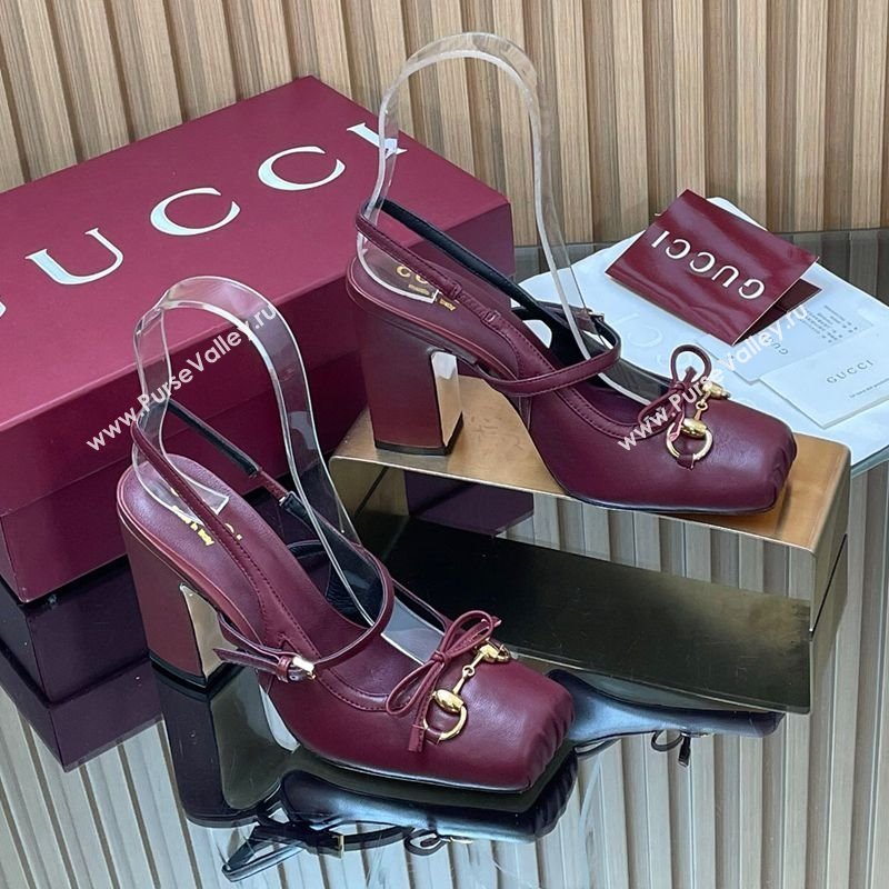 Gucci Horsebit Slingback Pumps 9.5cm in Calf Leather Dark Burgundy 2025 850327 (SS-251218032)
