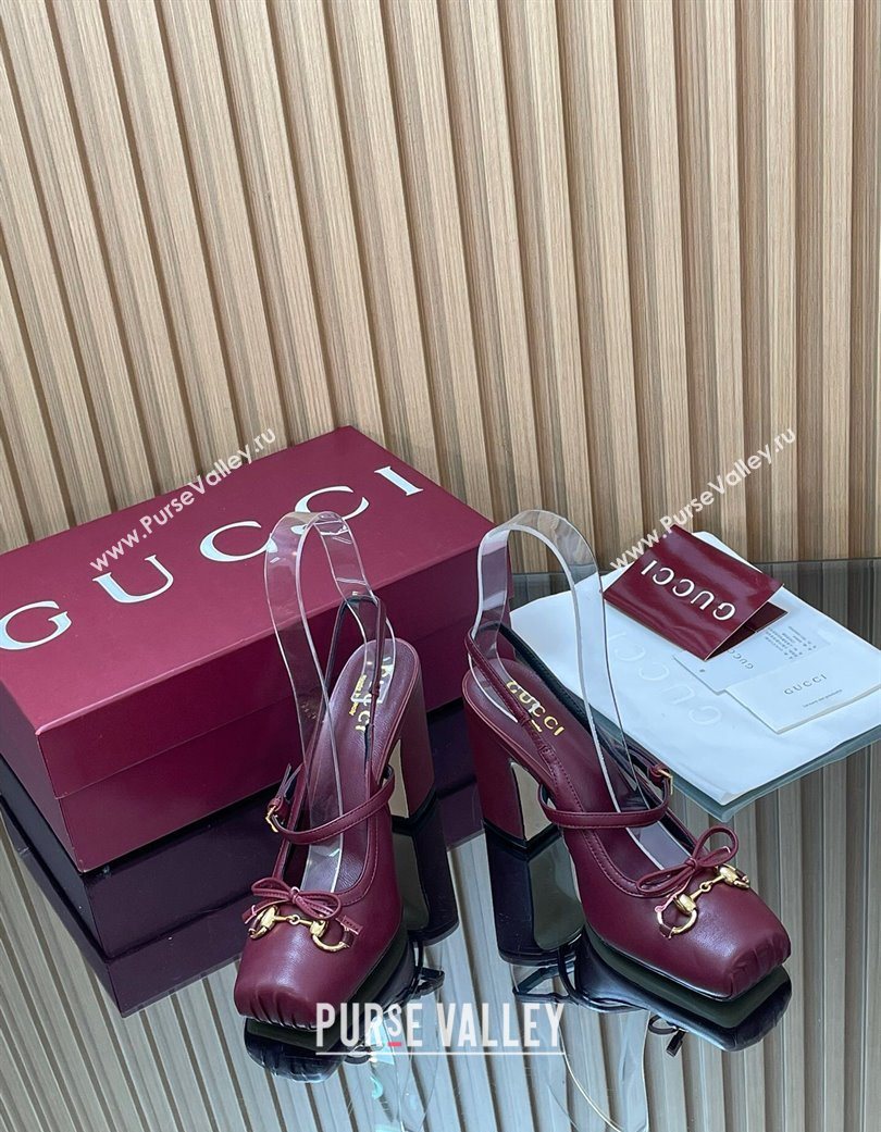 Gucci Horsebit Slingback Pumps 9.5cm in Calf Leather Dark Burgundy 2025 850327 (SS-251218032)