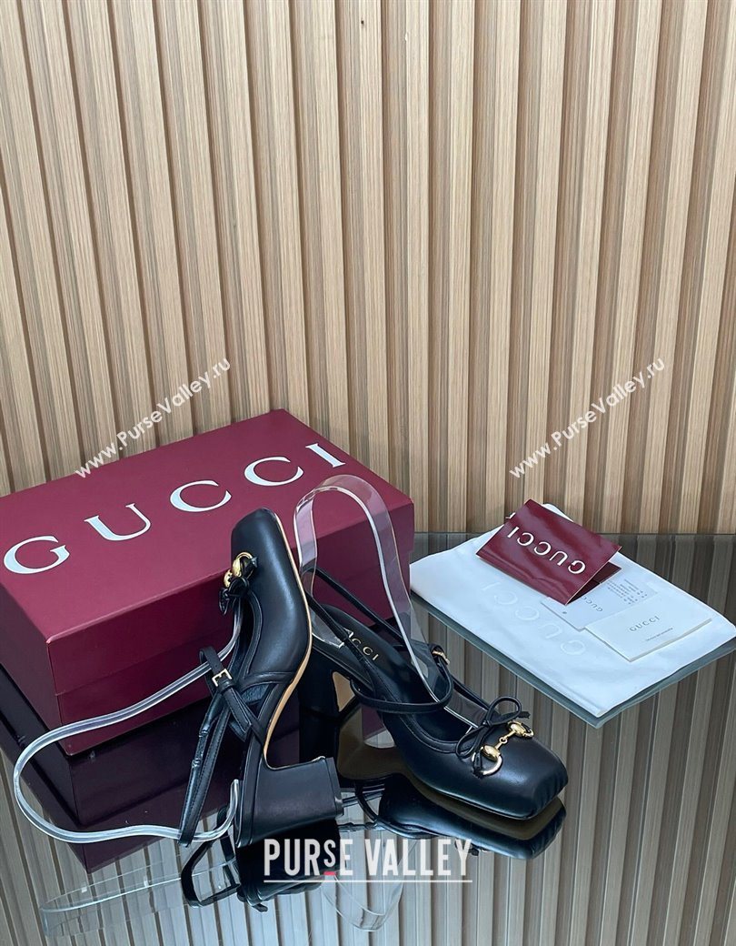 Gucci Horsebit Slingback Pumps 6.5cm in Calf Leather Black 2025 850327 (SS-251218018)