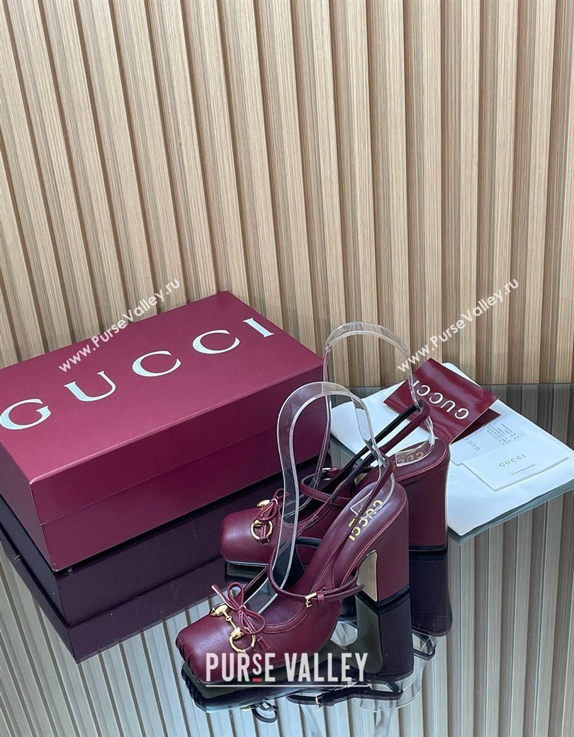 Gucci Horsebit Slingback Pumps 9.5cm in Calf Leather Dark Burgundy 2025 850327 (SS-251218032)