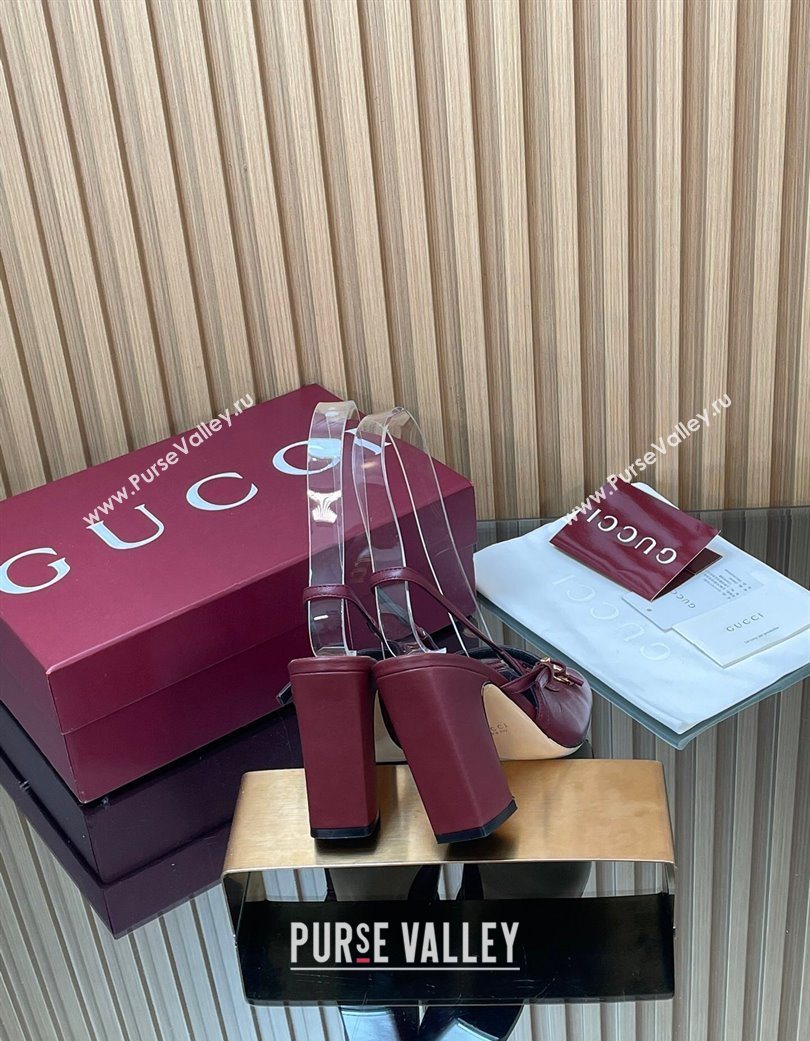 Gucci Horsebit Slingback Pumps 9.5cm in Calf Leather Dark Burgundy 2025 850327 (SS-251218032)