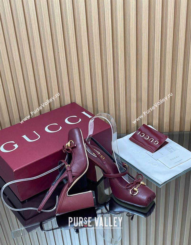 Gucci Horsebit Slingback Pumps 9.5cm in Calf Leather Dark Burgundy 2025 850327 (SS-251218032)