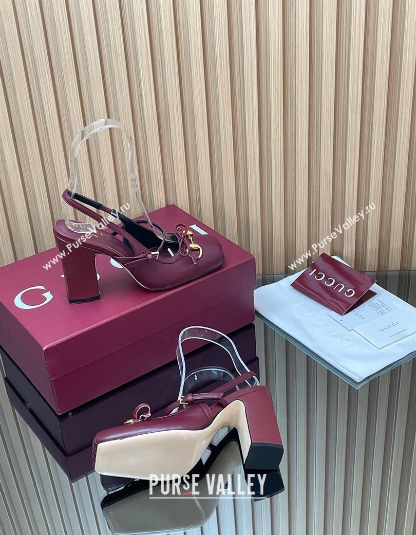 Gucci Horsebit Slingback Pumps 9.5cm in Calf Leather Dark Burgundy 2025 850327 (SS-251218032)