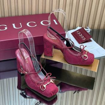 Gucci Horsebit Slingback Pumps 9.5cm in GG Canvas Red 2025 850327 (SS-251218034)