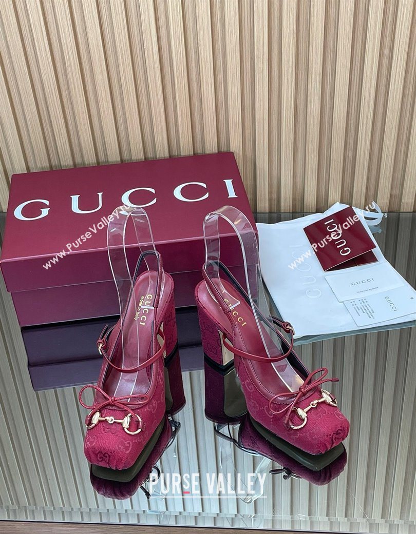Gucci Horsebit Slingback Pumps 9.5cm in GG Canvas Red 2025 850327 (SS-251218034)