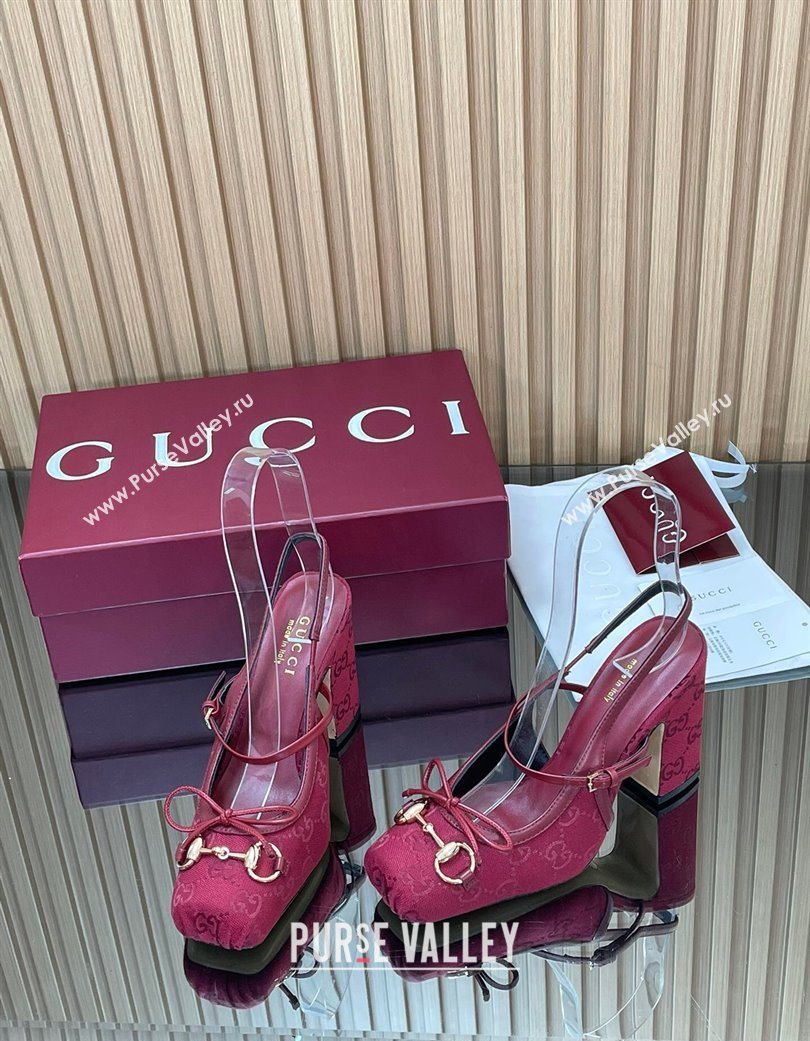 Gucci Horsebit Slingback Pumps 9.5cm in GG Canvas Red 2025 850327 (SS-251218034)