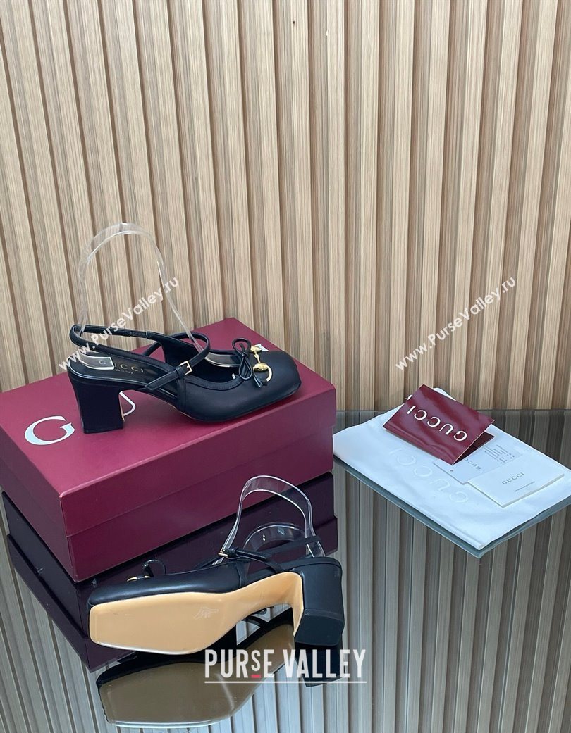 Gucci Horsebit Slingback Pumps 6.5cm in Calf Leather Black 2025 850327 (SS-251218018)