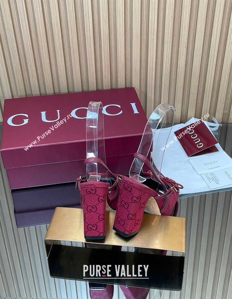 Gucci Horsebit Slingback Pumps 9.5cm in GG Canvas Red 2025 850327 (SS-251218034)