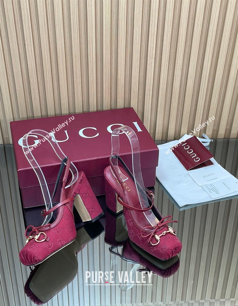 Gucci Horsebit Slingback Pumps 9.5cm in GG Canvas Red 2025 850327 (SS-251218034)
