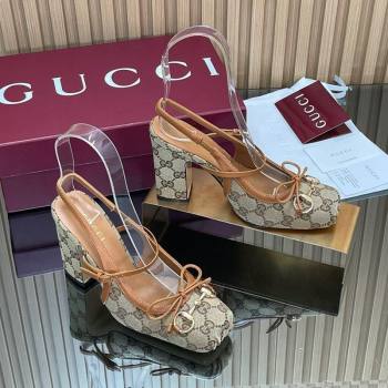 Gucci Horsebit Slingback Pumps 9.5cm in GG Canvas Beige 2025 850327 (SS-251218035)