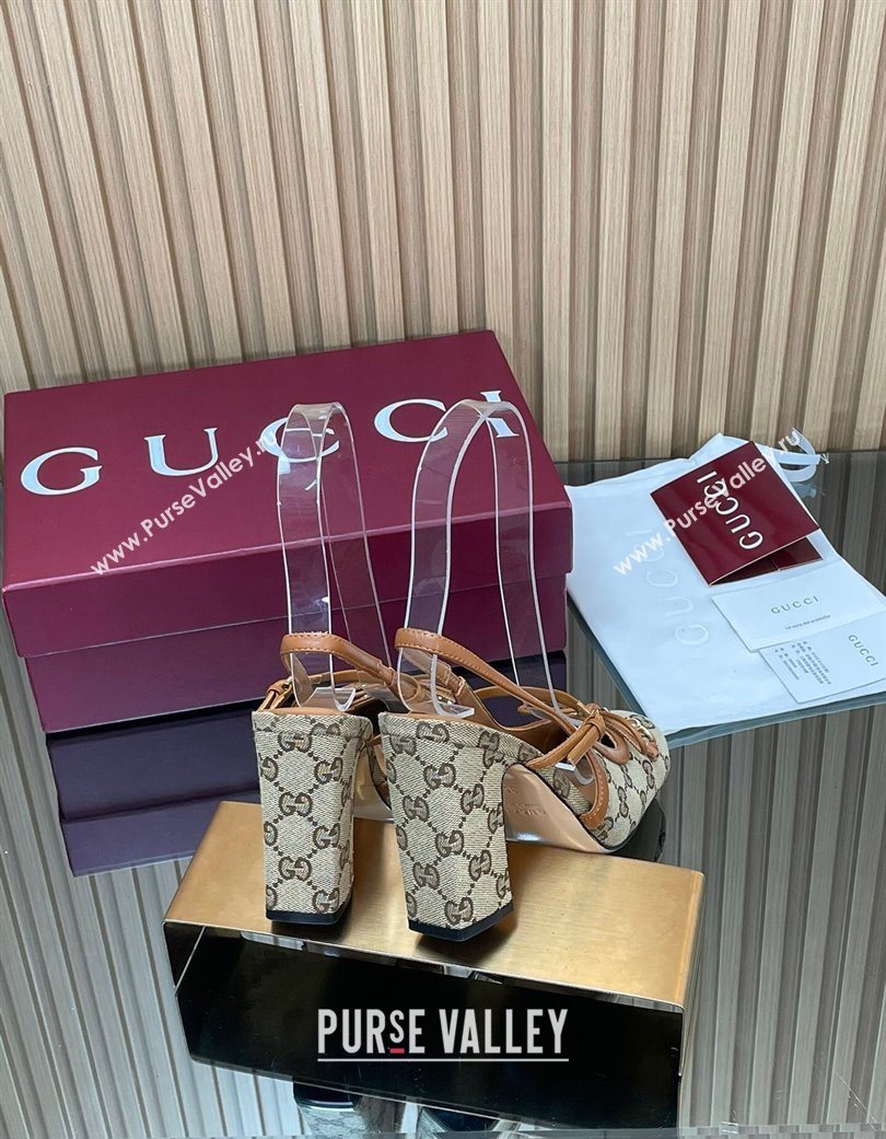 Gucci Horsebit Slingback Pumps 9.5cm in GG Canvas Beige 2025 850327 (SS-251218035)